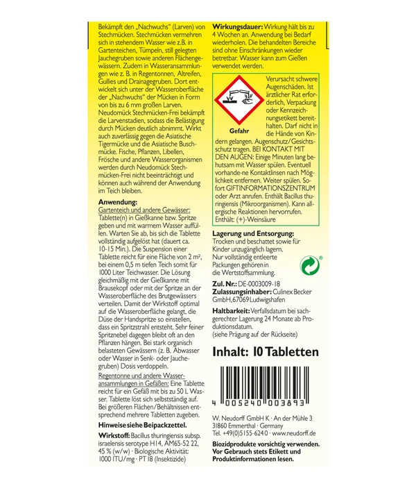 Neudorff Neudomück® Stechmücken-Frei, 10 Stk. 2 Neudorff Neudomück® Stechmücken-Frei, 10 Stk. – Bild 2
