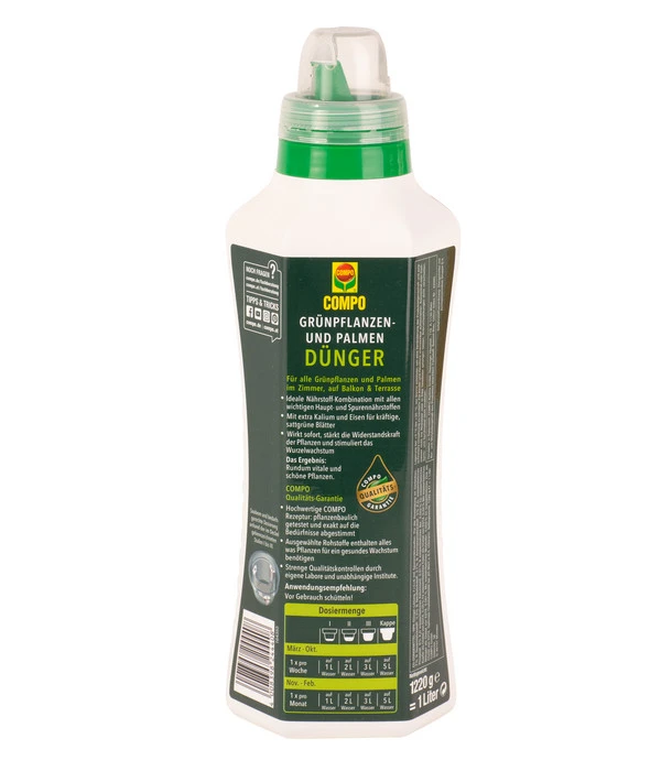 COMPO Grünpflanzen- Und Palmendünger, Flüssig, 1 L 2 COMPO Grünpflanzen- Und Palmendünger, Flüssig, 1 L – Bild 2