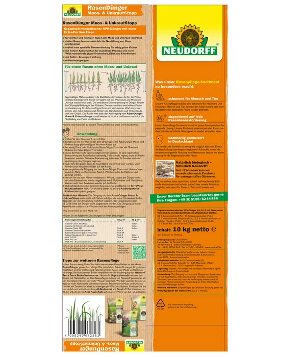 Neudorff Rasen Dünger Moos- Und Unkrautstopp, 10 Kg 2 Neudorff Rasen Dünger Moos- Und Unkrautstopp, 10 Kg – Bild 2