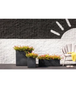 Dehner Kunststoff-Blumenkübel Palermo, Anthrazit -Pflanzen Promotion Geschäft 3728110 3728151 3940756 WE MO 007 KunststoffBlumenkuebelKubusanthrazitBlumentopf