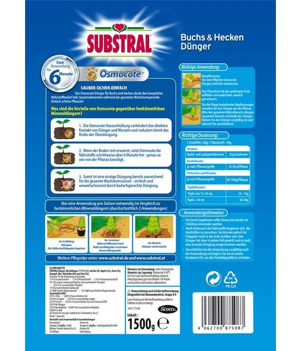 Substral® Osmocote® Buchs & Hecken Dünger, 1,5 Kg 2 Substral® Osmocote® Buchs & Hecken Dünger, 1,5 Kg – Bild 2