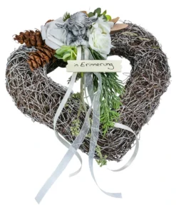 Grabgesteck Eva, Herzförmig, Weiß, Ca. B25/H10/T25 Cm