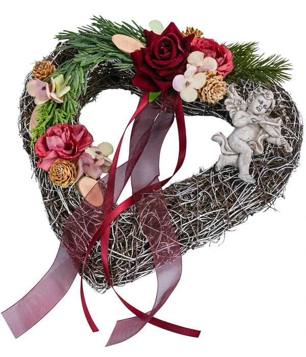 Grabgesteck Eva, Herzförmig, Rot, Ca. B25/H10/T25 Cm 1 Grabgesteck Eva, Herzförmig, Rot, Ca. B25/H10/T25 Cm