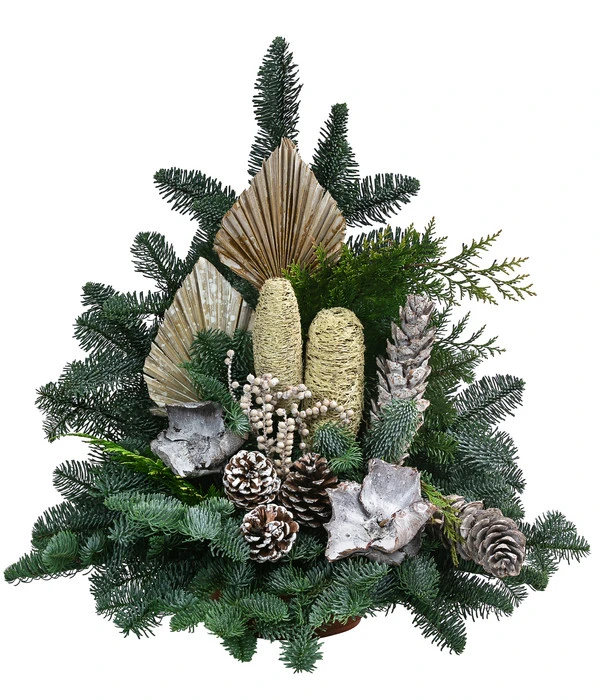 Grabgesteck In Terrakotta-Schale, Dreieckig, Braun, Ca. B50/H60/T40 Cm 1 Grabgesteck In Terrakotta-Schale, Dreieckig, Braun, Ca. B50/H60/T40 Cm