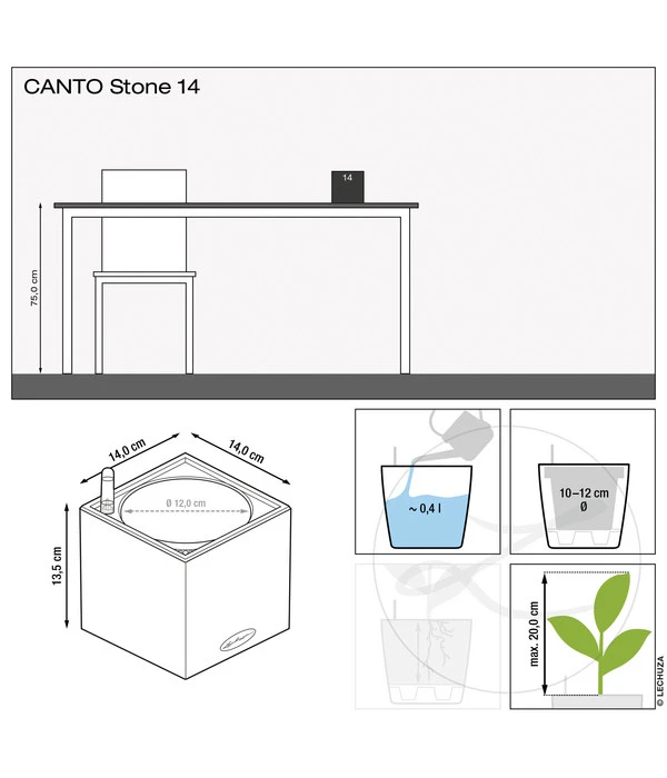 LECHUZA® Kunststoff-Topf Canto Stone, Eckig, Ca. B14/H13,5/T14 Cm 3 LECHUZA® Kunststoff-Topf Canto Stone, Eckig, Ca. B14/H13,5/T14 Cm – Bild 3